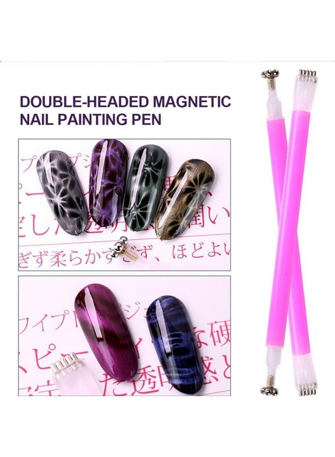 WOKOTO 2Pcs Nail Magnet Tool Set with Double Head Flower Design Nail Magnet Stick for Cat Eye Gel Polish Magnetic Pen Nail Art Tool Set