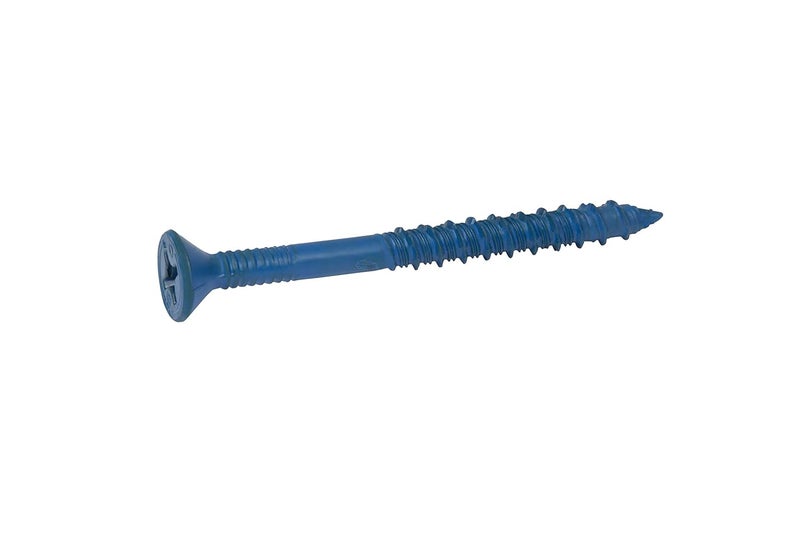 CONFAST 3/16" x 2-1/4" Blue Flat Phillips Concrete Screw Anchor with Drill Bit for Anchoring to Masonry, Block or Brick (100 per Box) - Image 1