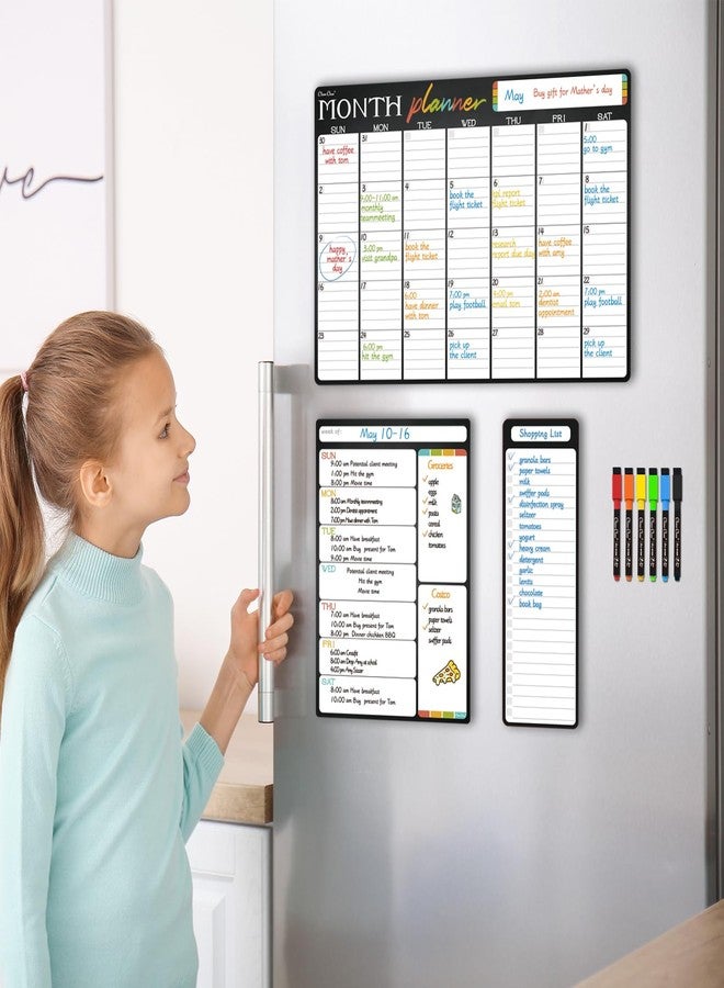 Clever Clean Magnetic Dry Erase Monthly Calendar Set - 17"x12" Monthly and 8.5"x12" Weekly Calendar, 4"x12" List Board for Fridge - 6 Extra Fine Point Dry Erase Markers Included - Shipped Flat - Image 5