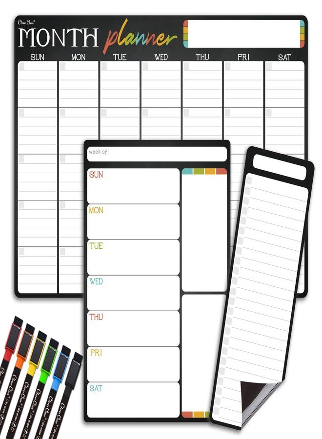 Clever Clean Magnetic Dry Erase Monthly Calendar Set - 17"x12" Monthly and 8.5"x12" Weekly Calendar, 4"x12" List Board for Fridge - 6 Extra Fine Point Dry Erase Markers Included - Shipped Flat - Image 1