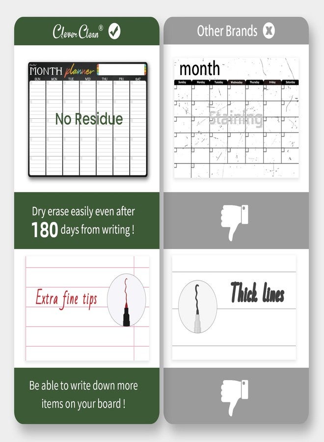 Clever Clean Magnetic Dry Erase Monthly Calendar Set - 17"x12" Monthly and 8.5"x12" Weekly Calendar, 4"x12" List Board for Fridge - 6 Extra Fine Point Dry Erase Markers Included - Shipped Flat - Image 4