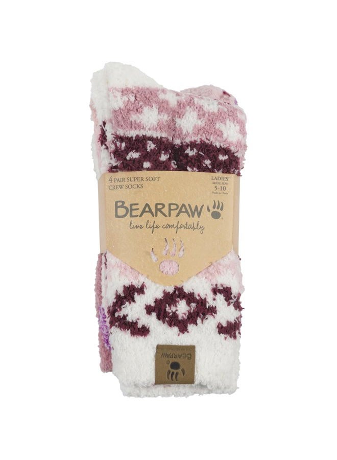 Bearpaw 4 Pair Pack Cozy Super Soft Lounge Socks Multi Pattern Crew Socks, Zinfandel - Image 4