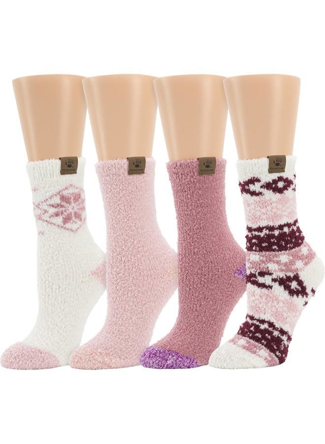 Bearpaw 4 Pair Pack Cozy Super Soft Lounge Socks Multi Pattern Crew Socks, Zinfandel - Image 1