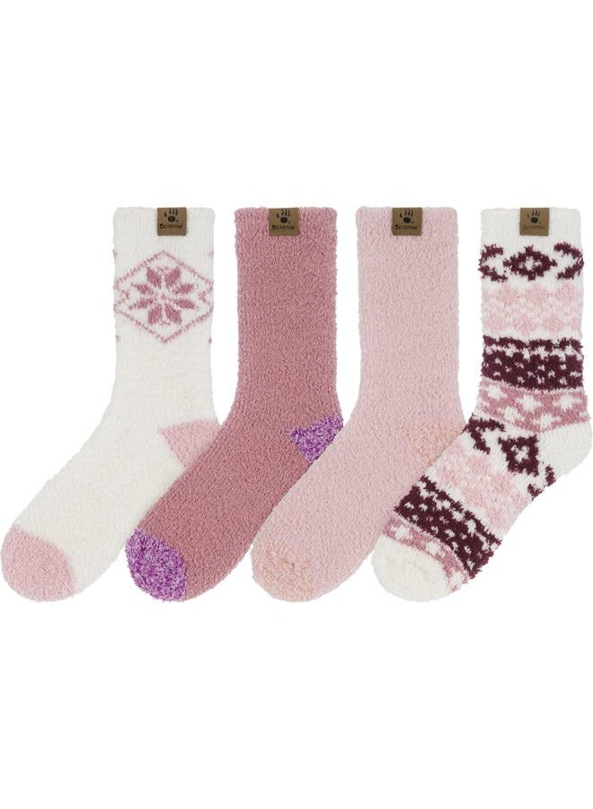 Bearpaw 4 Pair Pack Cozy Super Soft Lounge Socks Multi Pattern Crew Socks, Zinfandel - Image 5