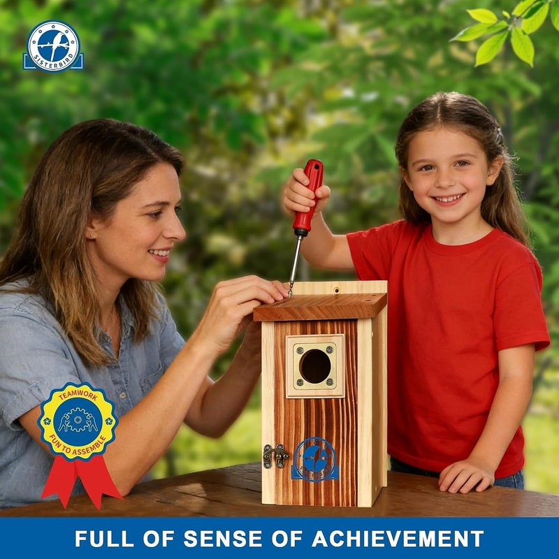 سستربرد حزمة من 2 من بيوت الطيور الزرقاء المتميزة للخارج، بيت طيور مجمع هدية، زينة حديقة بيت الطيور الزرقاء، حارس نحاسي للمفترسات، عش طيور سهل التنظيف - Image 4