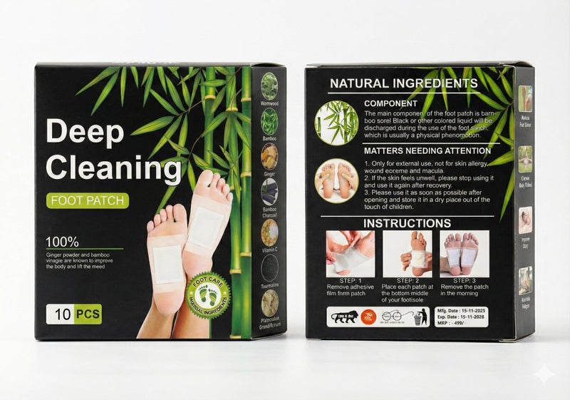 QERINKLE Premium Organic Health Patch Toxins Remove Pain Free Pads for Stress Relief Sleep,Natural ingredients Toxins Ginger Foot Detox Pads For Adhesive Feet & Body (Black, PACK OF 10) - Image 1
