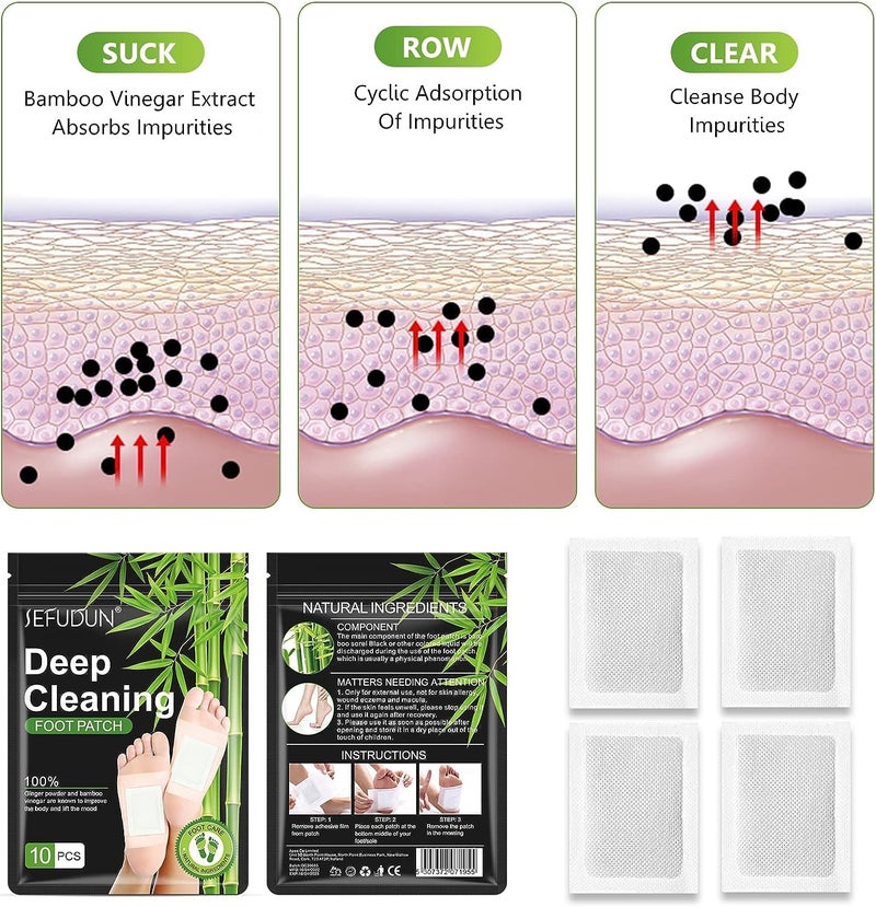 QERINKLE Premium Organic Health Patch Toxins Remove Pain Free Pads for Stress Relief Sleep,Natural ingredients Toxins Ginger Foot Detox Pads For Adhesive Feet & Body (Black, PACK OF 10) - Image 3