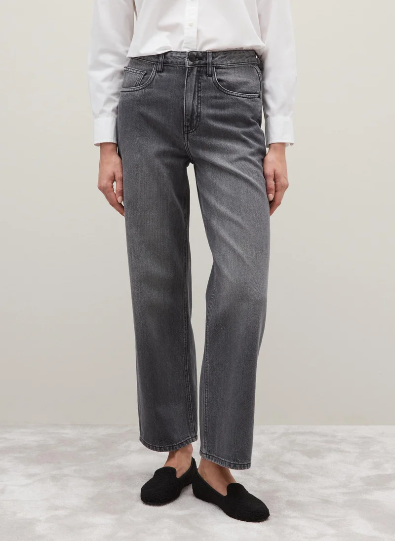 او في اس سراويل جينز قطنية نقية بقصة عادية رمادية من