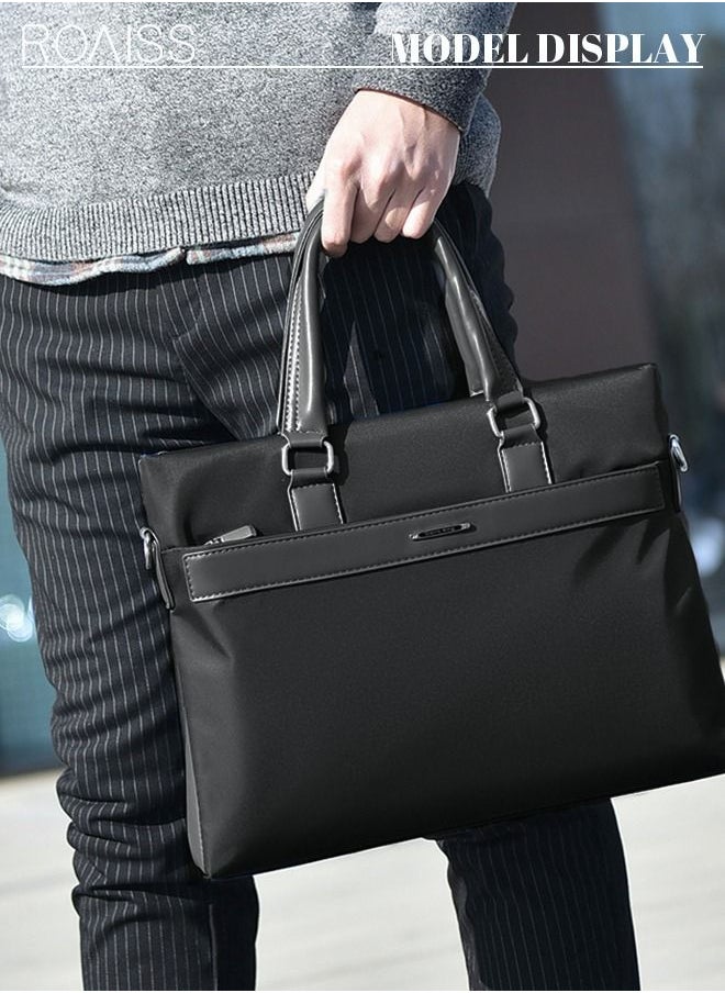 roaiss Casual Oxford Business Briefcase Classic Large Messenger Bag Soft Waterproof Wear-resistant Top Handle Handbag for Men Travel Office Work Black  - Image 2
