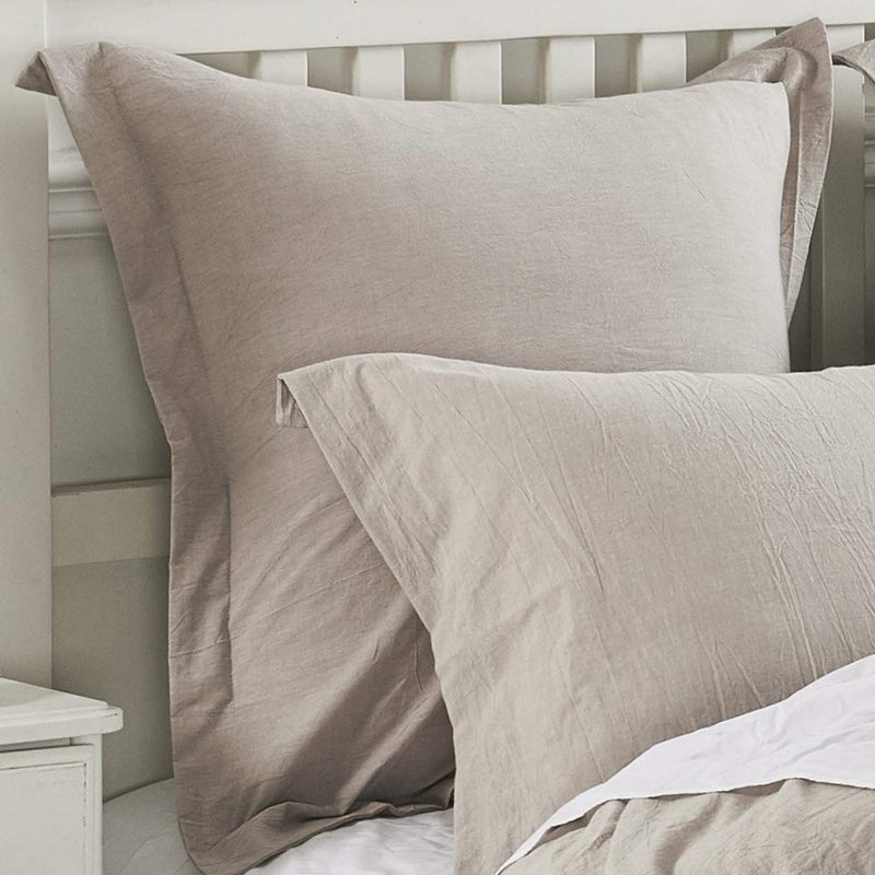 DAUAOTO Euro Shams Square Pillow Cushion Cover 2pc Set Washed Cotton 26""x26"" Super Soft Decorative(Euro/Beige) - Image 2