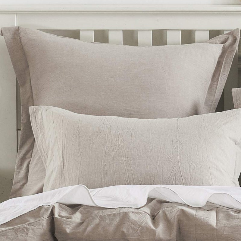 DAUAOTO Euro Shams Square Pillow Cushion Cover 2pc Set Washed Cotton 26""x26"" Super Soft Decorative(Euro/Beige) - Image 3
