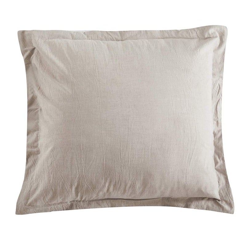 DAUAOTO Euro Shams Square Pillow Cushion Cover 2pc Set Washed Cotton 26""x26"" Super Soft Decorative(Euro/Beige) - Image 1