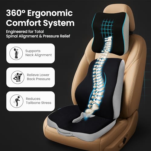 Sleepsia Orthopedic Back Support for Office Chair 1 Year Warranty Lumbar Support for Office Chair, Car Seat Back Support, Memory Foam Pillow (Memory Foam, Car Seat Combo 3 in 1) - Image 2