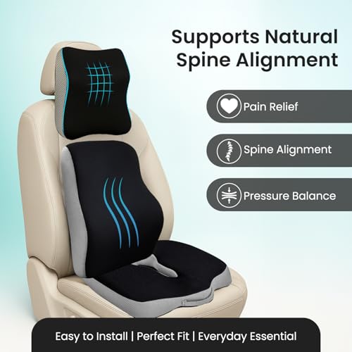 Sleepsia Orthopedic Back Support for Office Chair 1 Year Warranty Lumbar Support for Office Chair, Car Seat Back Support, Memory Foam Pillow (Memory Foam, Car Seat Combo 3 in 1) - Image 4