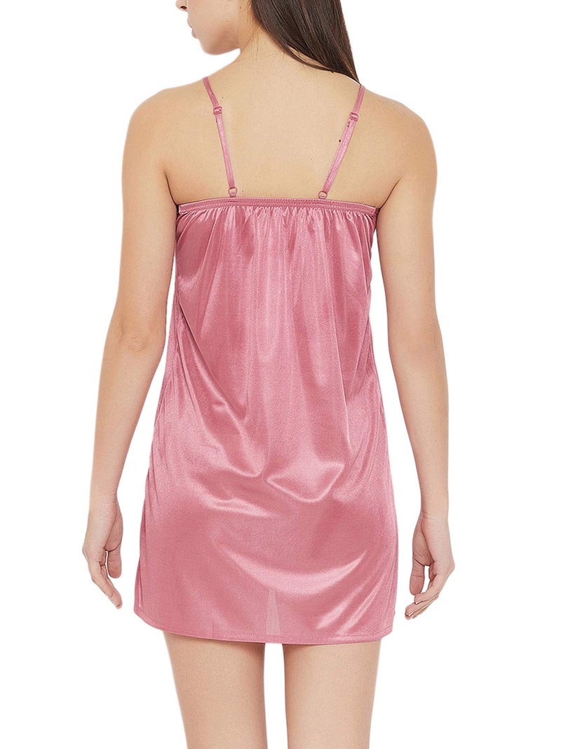 Clovia Women's Satin Short Bridal Night Dress with Robe (NS1355P22_Pink_L) - Image 5