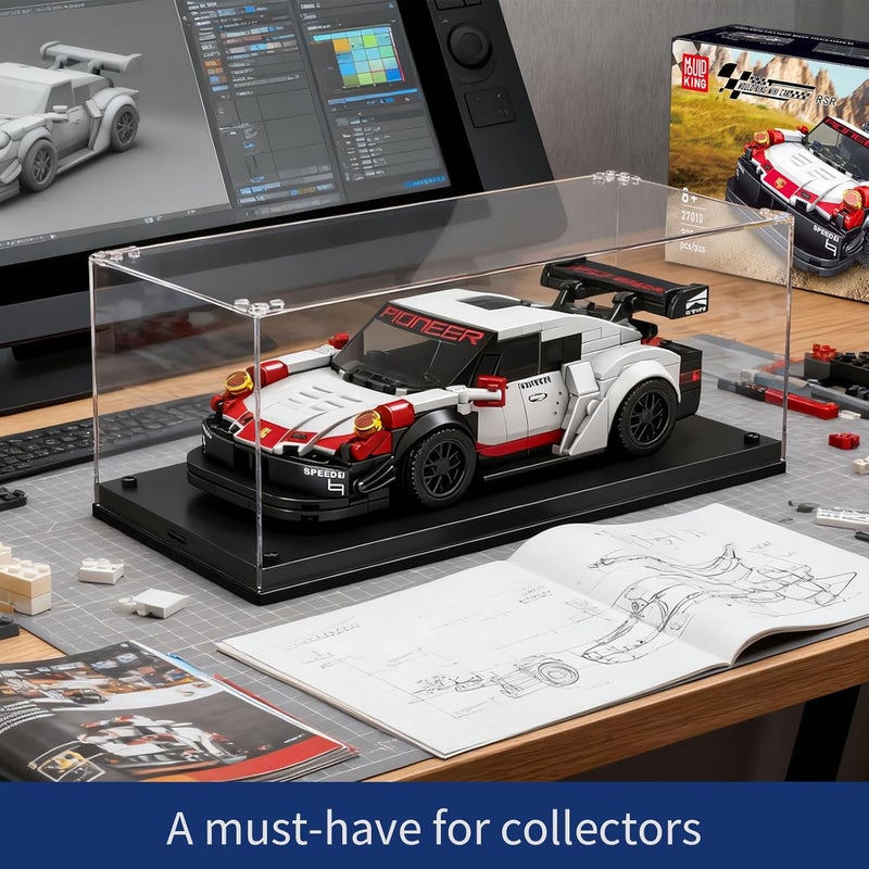 mould king 27010 Speed Champion 911 RSR Racing Car Building Kit with Acrylic Display Case, Collectible Model Car Kits,Collectible Racing Vehicle Set for Kids Age 8+ Teens Adults(349 PCS) - Image 3