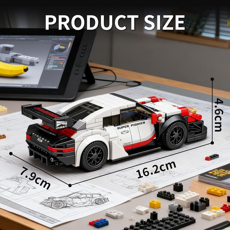 mould king 27010 Speed Champion 911 RSR Racing Car Building Kit with Acrylic Display Case, Collectible Model Car Kits,Collectible Racing Vehicle Set for Kids Age 8+ Teens Adults(349 PCS) - Image 4