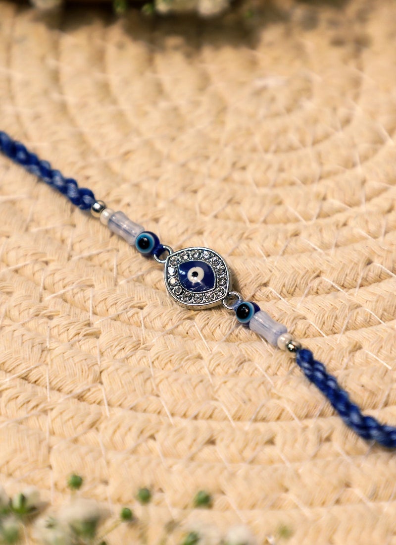 Madhoor Evil Eye Rakhi for Brother White Blue Raksha Bandhan 1 Piece-38 CM - Image 1