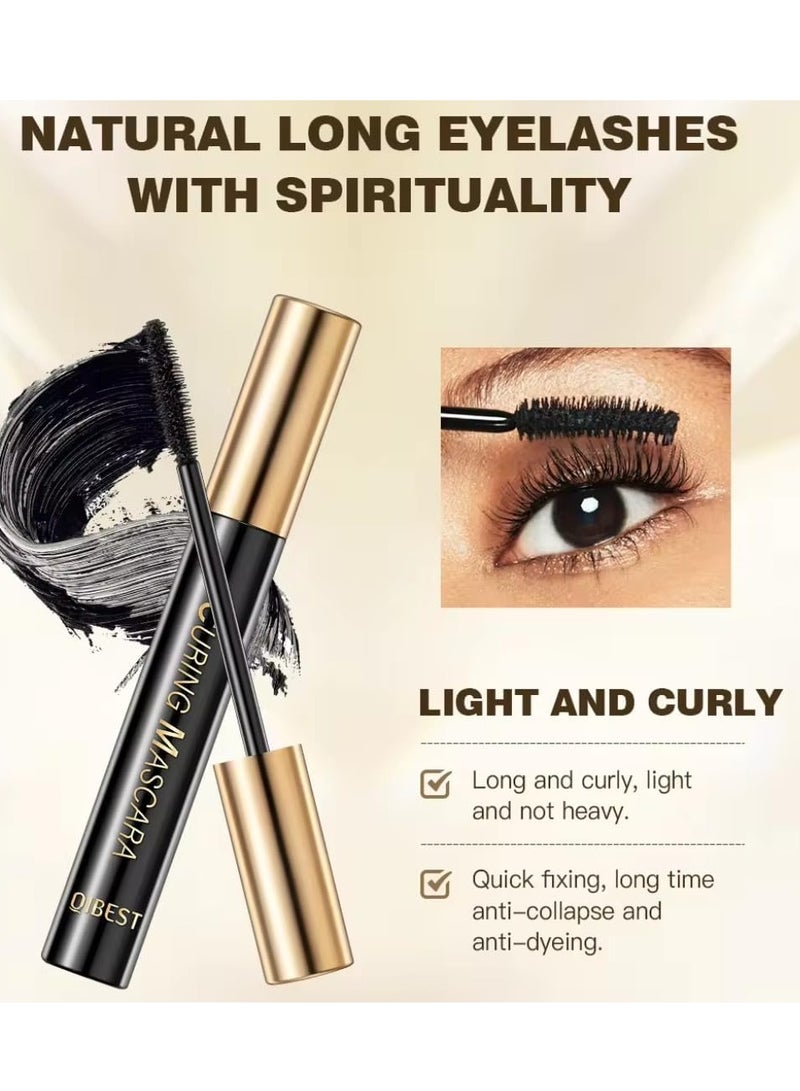 QiBest Black Eyelash Curling Mascara and Eyelash Growth Serum Set 2 in 1 Set for Longer Thicker Eyelash Natural Thick Curly Rooted Long Eyelashes Lash Growth Serum Eyelash Mascara  - Image 2
