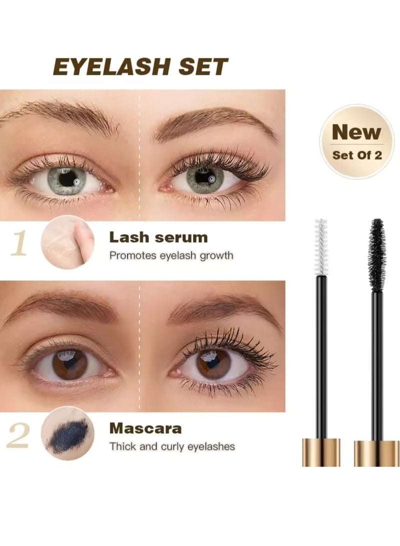 QiBest Black Eyelash Curling Mascara and Eyelash Growth Serum Set 2 in 1 Set for Longer Thicker Eyelash Natural Thick Curly Rooted Long Eyelashes Lash Growth Serum Eyelash Mascara  - Image 4