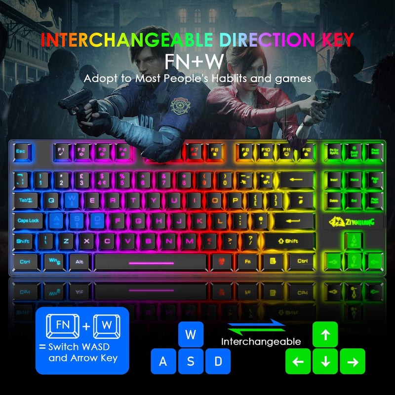 FELICON Gaming Keyboard and Mouse Combo,88 Keys Compact Rainbow Backlit Mechanical Feel Keyboard,RGB Backlit 6400 DPI Lightweight Gaming Mouse with Honeycomb Shell for Windows PC Gamers (Black) - Image 4