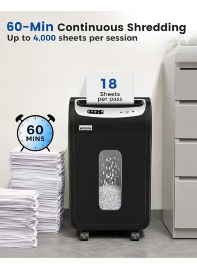 Paper Shredder for Home Office, 18-Sheet Micro Cut P-4 Document Shredder, 60-Min Continuous Run, Shreds Paper, Credit Cards, CDs, Staples & Clips, 7.9-Gallon Pull-Out Bin - Image 5