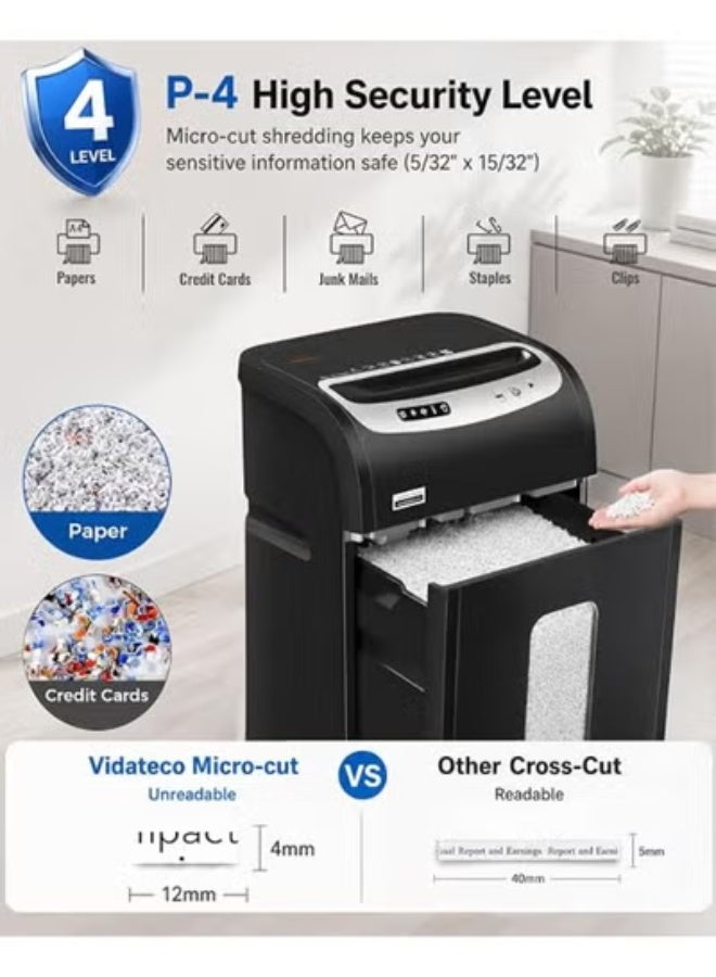 Paper Shredder for Home Office, 18-Sheet Micro Cut P-4 Document Shredder, 60-Min Continuous Run, Shreds Paper, Credit Cards, CDs, Staples & Clips, 7.9-Gallon Pull-Out Bin - Image 3