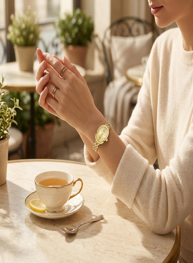 Diaofendi Petite Vintage Oval Gold Women’s Watch, Waterproof Elegant Watch with Japanese Quartz Movement, Adjustable Strap with Tool (D36322-All Gold) - Image 4