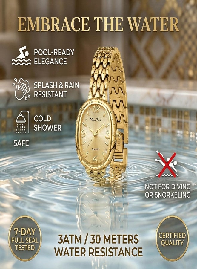 Diaofendi Petite Vintage Oval Gold Women’s Watch, Waterproof Elegant Watch with Japanese Quartz Movement, Adjustable Strap with Tool (D36322-All Gold) - Image 2