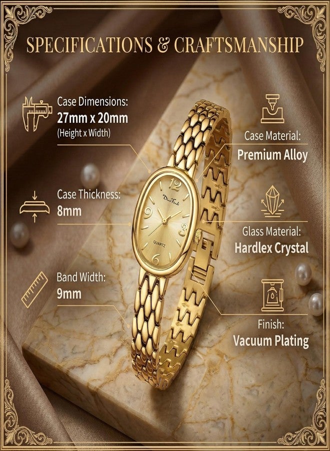 Diaofendi Petite Vintage Oval Gold Women’s Watch, Waterproof Elegant Watch with Japanese Quartz Movement, Adjustable Strap with Tool (D36322-All Gold) - Image 3