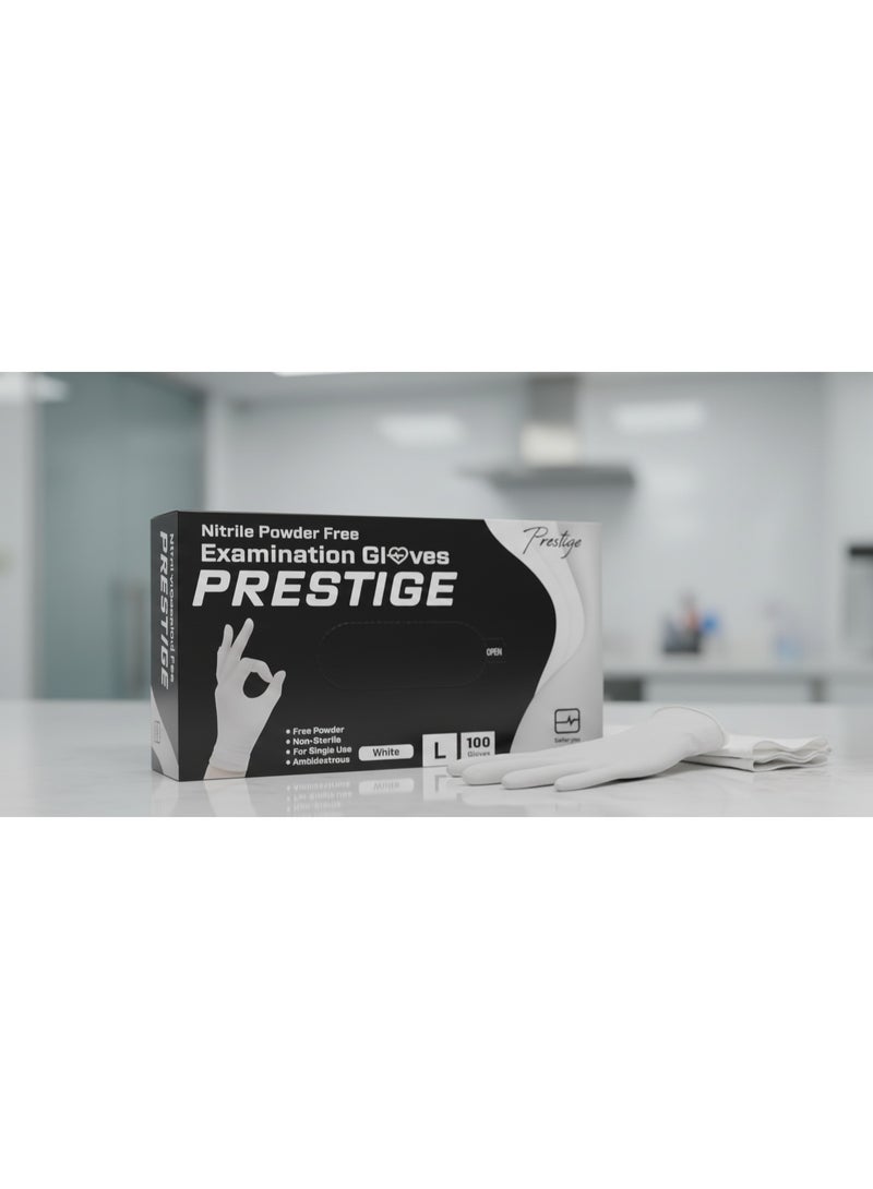 Prestige Nitrile Examination Gloves – Powder Free – Single Use – Size M – 100 Pcs – White - Image 2