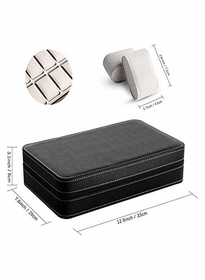 HomarKet Watch Box - 12 Grid Watch Storage Case PU Leather Watch Organizer Box Watch Zipper Display Case for Men Women - Image 4