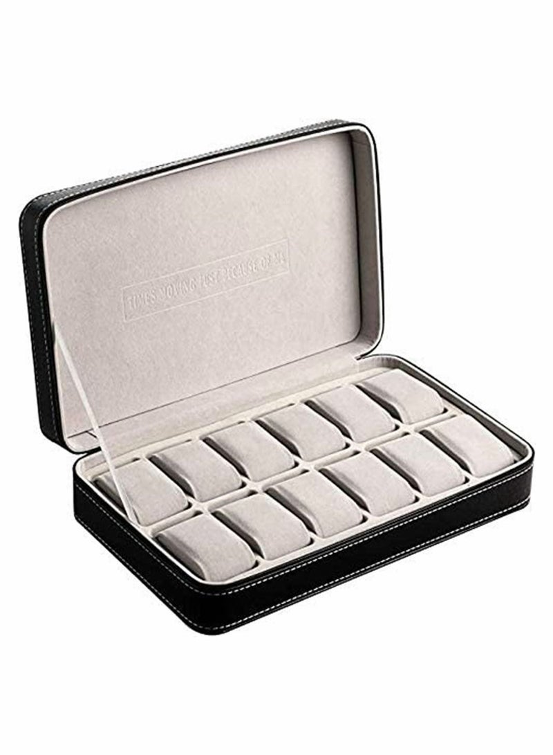 HomarKet Watch Box - 12 Grid Watch Storage Case PU Leather Watch Organizer Box Watch Zipper Display Case for Men Women - Image 3