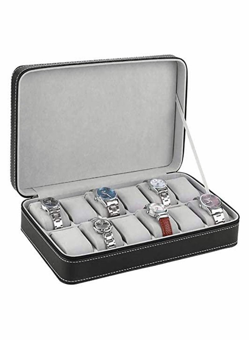 HomarKet Watch Box - 12 Grid Watch Storage Case PU Leather Watch Organizer Box Watch Zipper Display Case for Men Women - Image 2