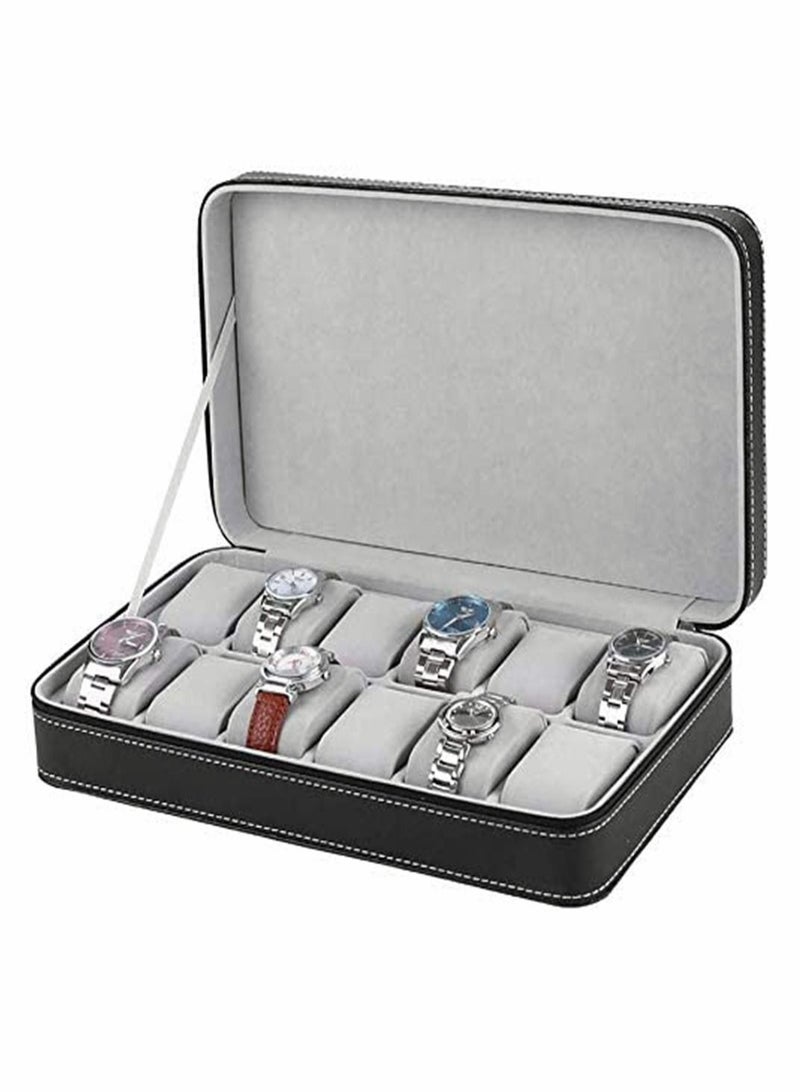 HomarKet Watch Box - 12 Grid Watch Storage Case PU Leather Watch Organizer Box Watch Zipper Display Case for Men Women - Image 1