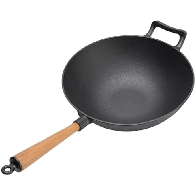 Jiawu Cast Iron Deep Frying Pan Skillet With Wood Handle For Stir Fry Gas Open Braising 118In 1Piece - Image 4