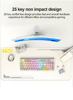 T-WOLF T50 Wired Gaming Keyboard, 97 Keys Blue Switch Mechanical Keyboard with Rgb Backlit and Multimedia Knob White Grey  - Image 5
