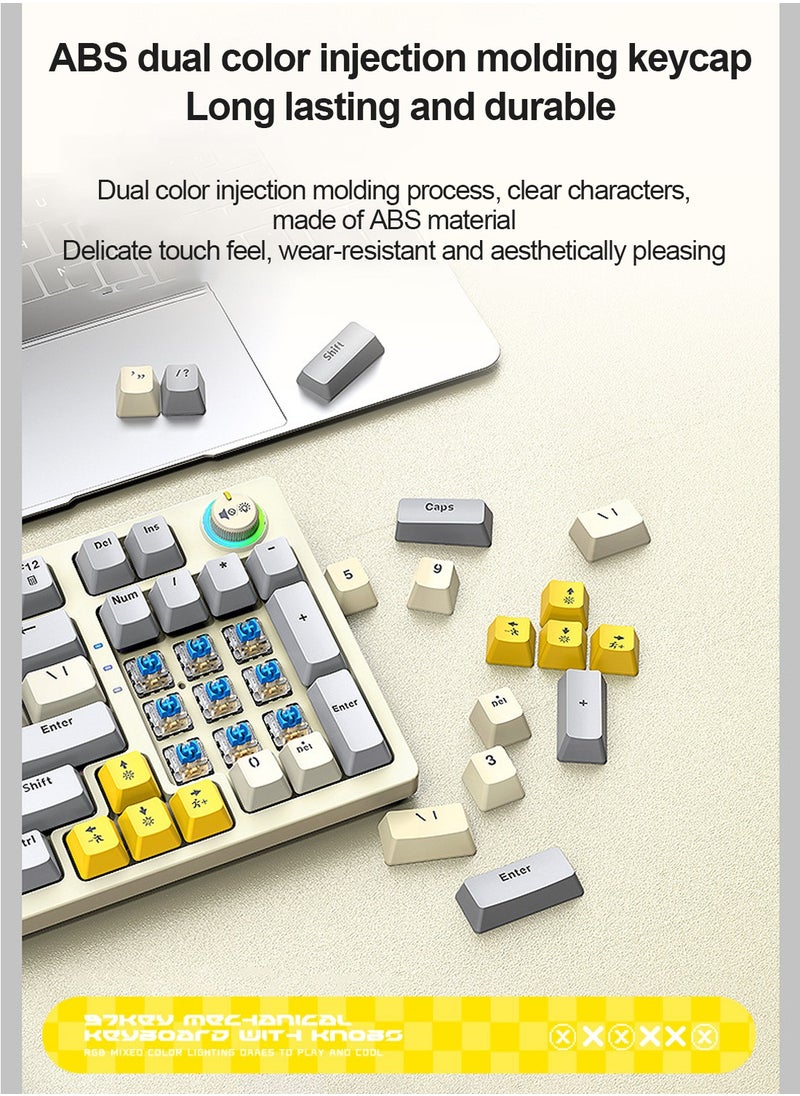 T-WOLF - T50 Wired Gaming Keyboard, 97 Keys Blue Switch Mechanical Keyboard with Rgb Backlit and Multimedia Knob White Grey - Image 1