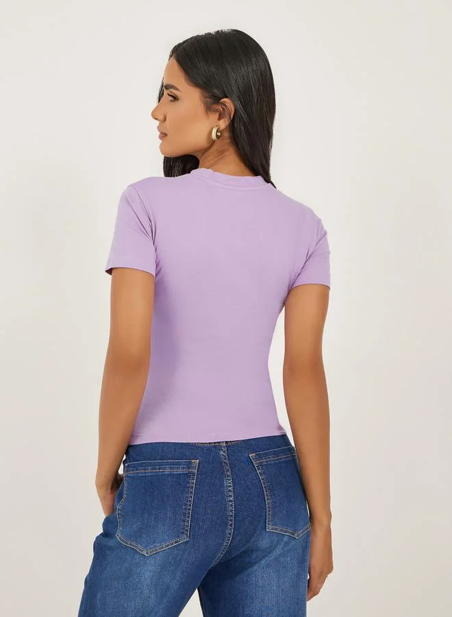 Styli Fitted No Inspiration Slogan Print Crop T-Shirt