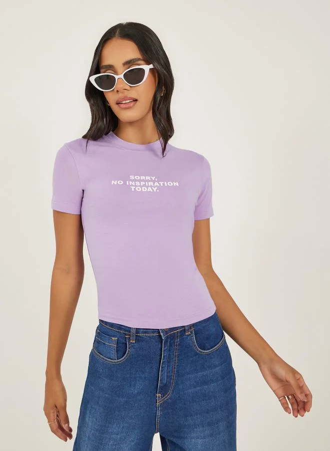 Styli Styli Fitted No Inspiration Slogan Print Crop T-Shirt