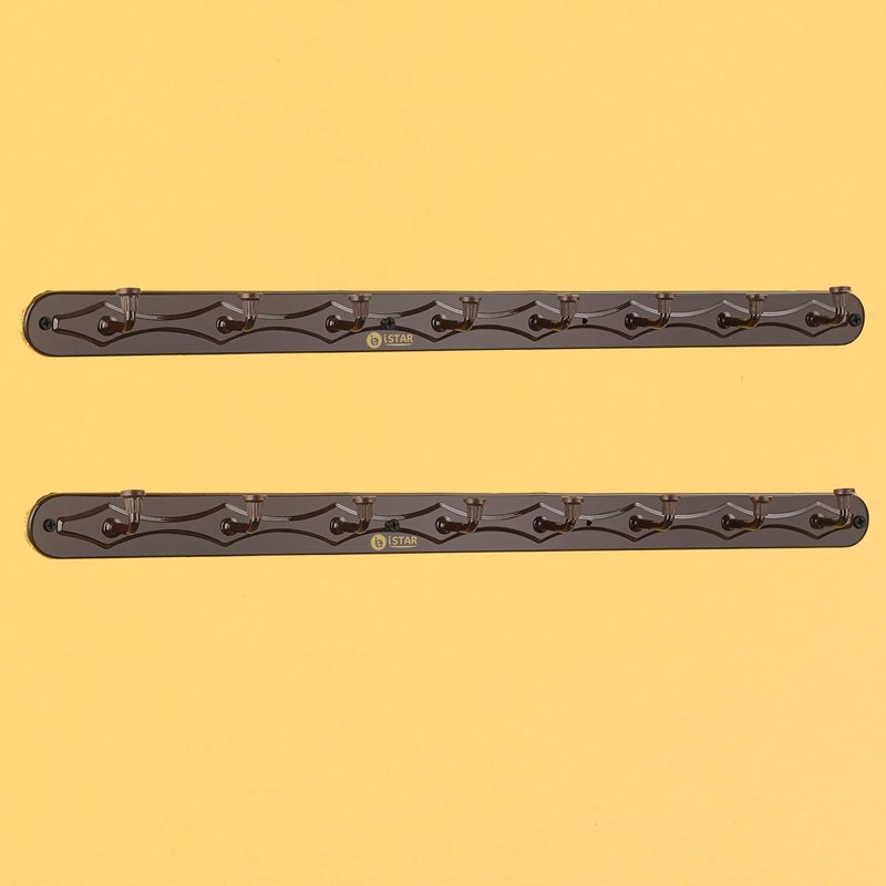 iStar Metal 8Pin Hook Hanger Towel Rod Rail For Bathroom Kitchen Door Wall Hanging Round Shape Hook Brown Pack Of 2 - Image 1