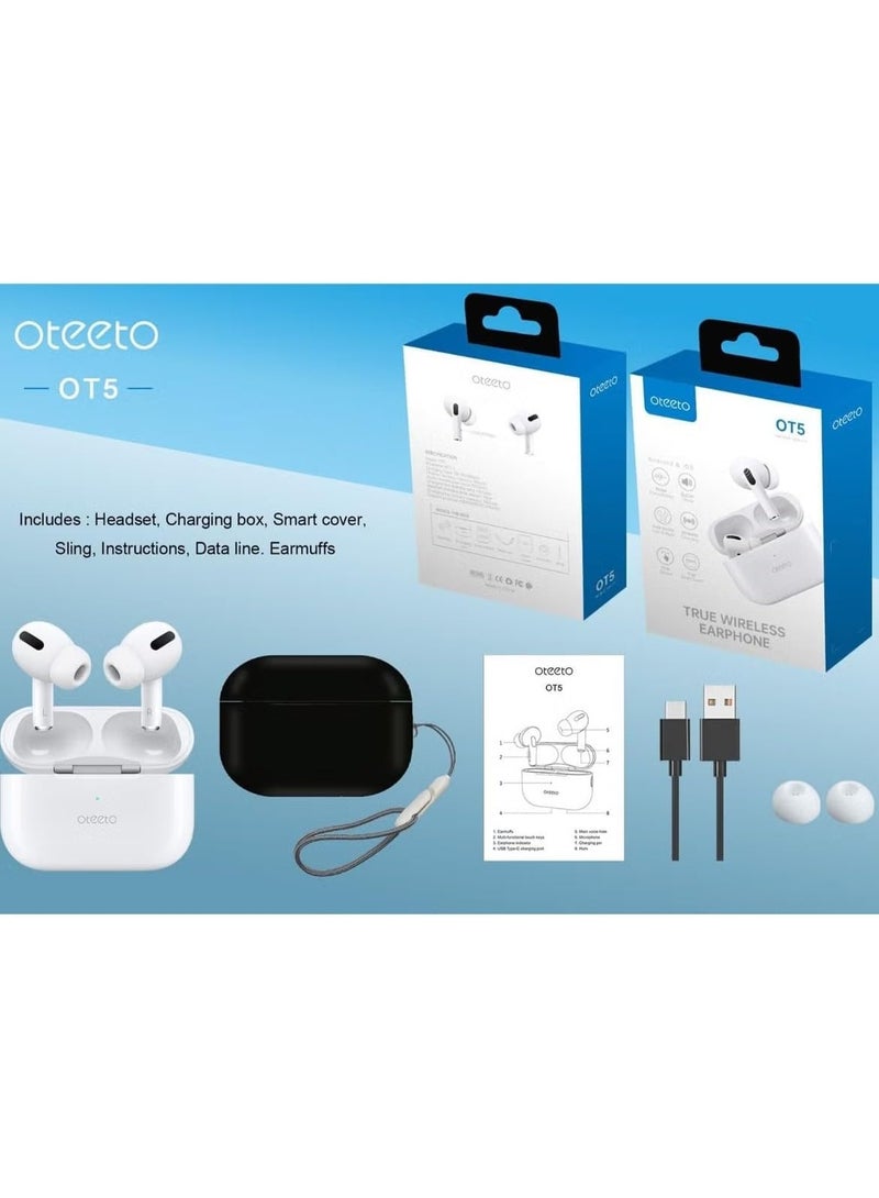 Oteeto Ot'5 True Wireless Earbuds with Charging Case & LED Display – White - Image 3