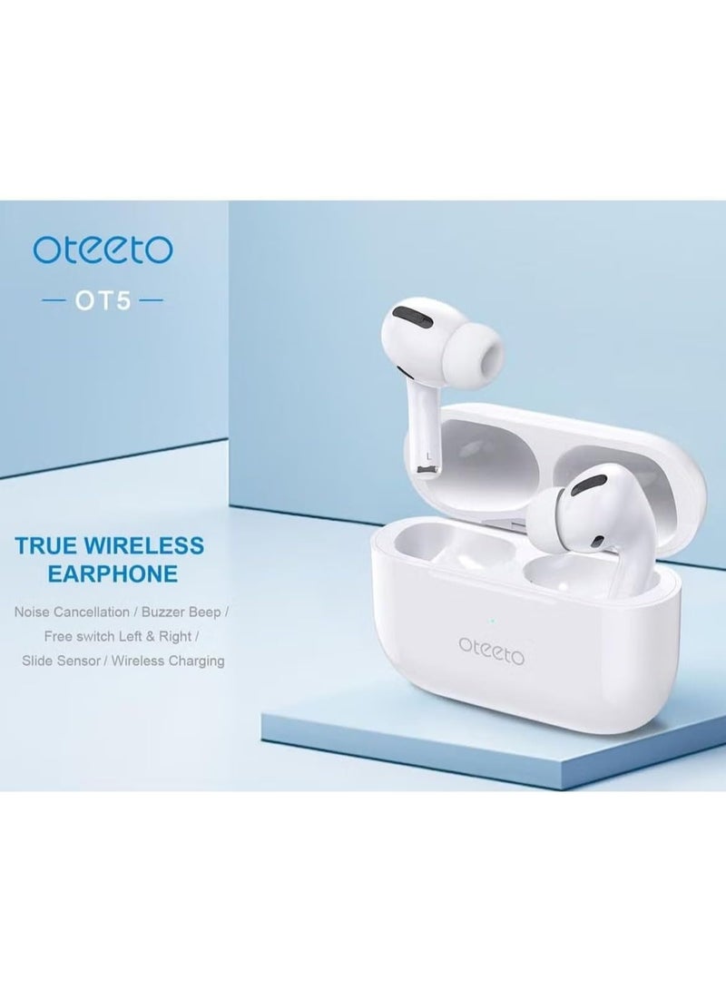 Oteeto Ot'5 True Wireless Earbuds with Charging Case & LED Display – White - Image 1