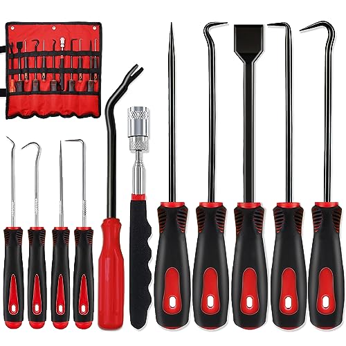 KEZE 11Pcs Carbon Steel Precision Pick & Hook Set with Scraper and Magnetic Telescoping Tool Kit for Remove Automotive Electronics Maintenance Hoses Gasket Hand Pick Up Tools - Image 1