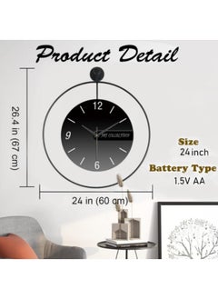 Modern Wall Clock, Large Simple Wall Decor Metal Frame Silent Non-Ticking Clock, 24in, Black - pzsku/Z9E520FDC35C123495CB4Z/45/_/1734069648/2b39d741-55a1-4100-b8f4-db734738c992