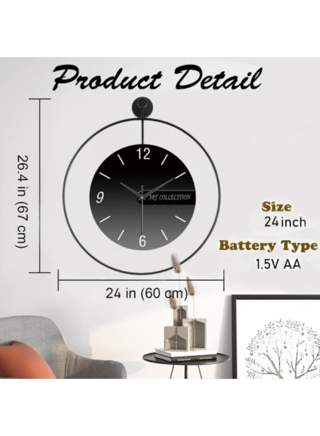 GGEROU Modern Wall Clock, Large Simple Wall Decor Metal Frame Silent Non-Ticking Clock, 24in, Black - Image 3