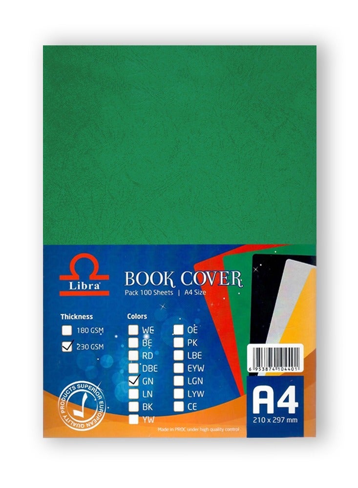 Libra Book cover Embossed Leather Board A4 230gsm Green 100 Sheets - Image 1