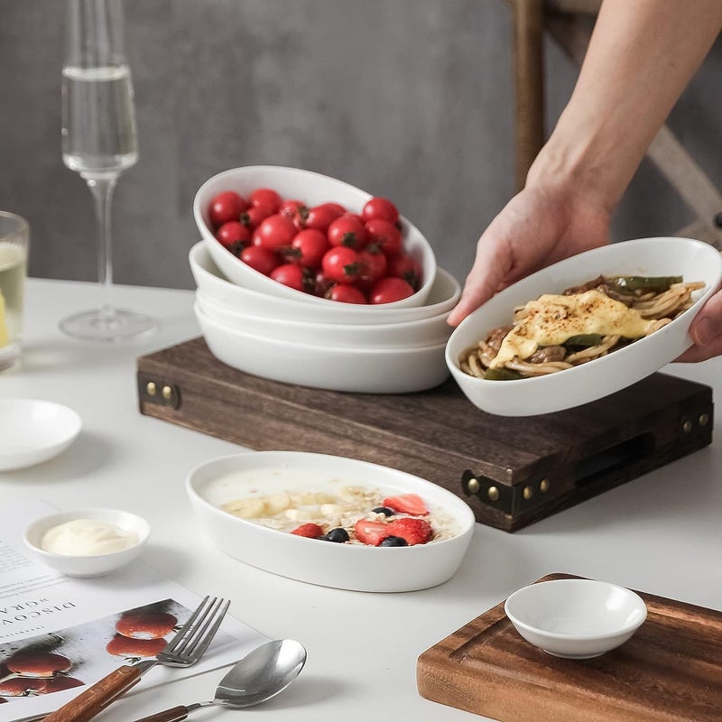 UIBFCWN أطباق الخزف من UIBFCWN للجراتان، بيضاوية الشكل مقاس 7.5×4.5 بوصة، آمنة للاستخدام في الفرن، أطباق خزفية فردية للحصص الواحدة، مجموعة أطباق جراتان صغيرة فردية مناسبة لللازانيا والكوبلر، سعة 11.5 أونصة، مجموعة من 4 قطع - Image 5