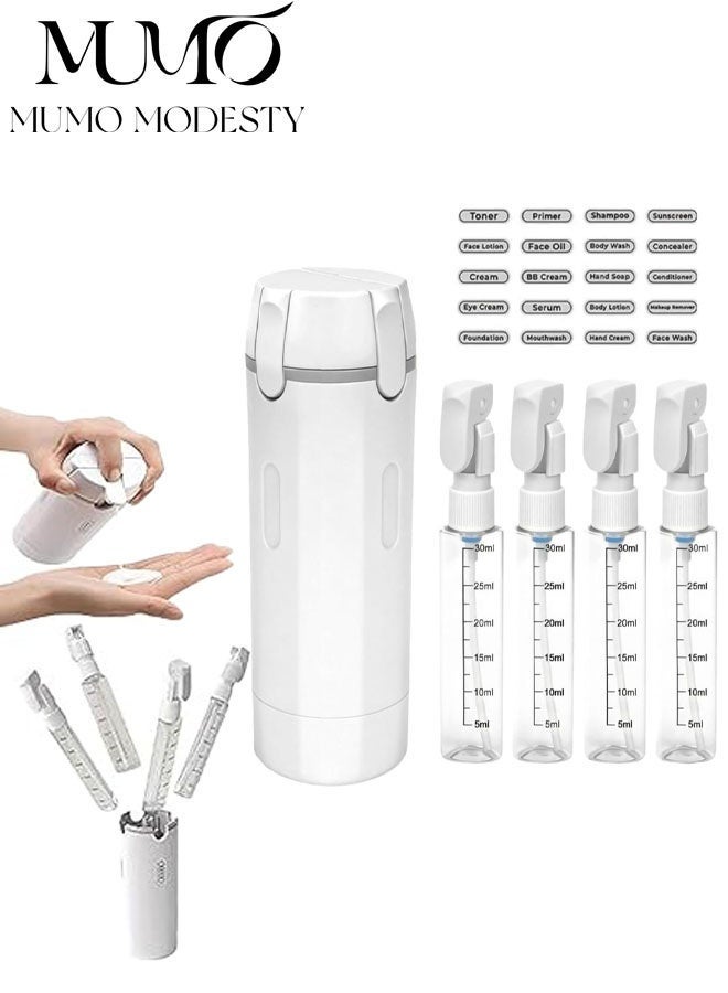 MUMO 4-in-1 Leakproof Travel Dispenser Set,4 Pack 30ml Refillable Toiletry Bottles with Rotatable Case, T for Gym Camping Business - Image 1
