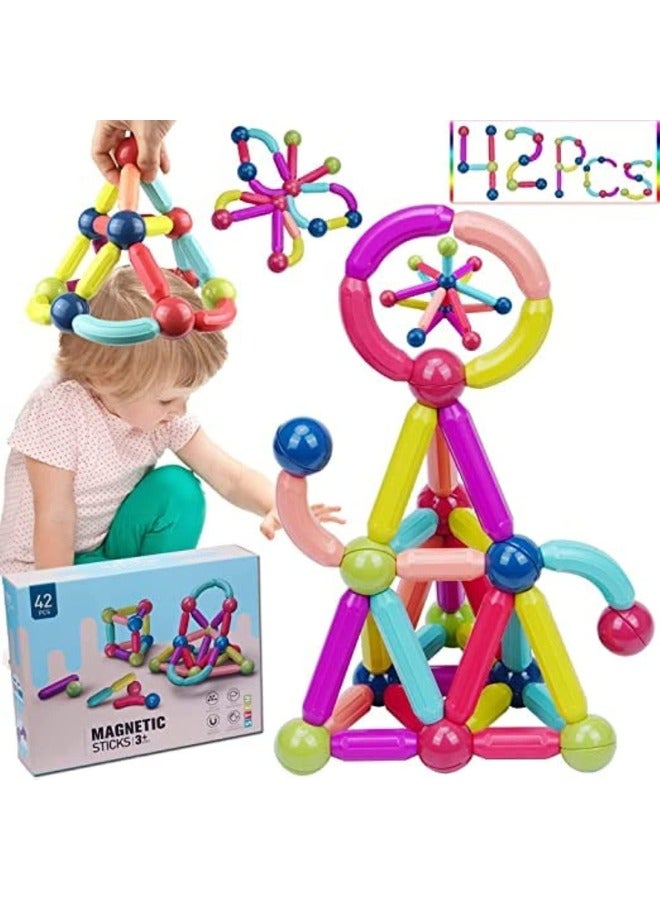 TEGRILO 42 PCS Magnetic Building Blocks Toy, Stacking Magnetic Stick Rods and Ball Toys, Educational Construction Puzzle for Kids  - Image 1
